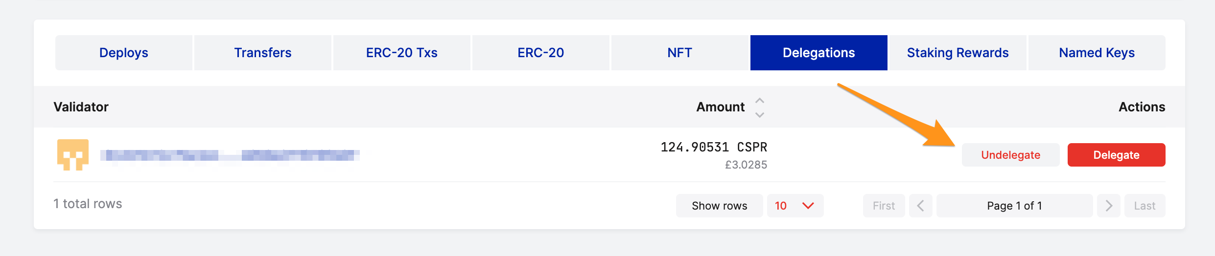 Undelegate from Account View